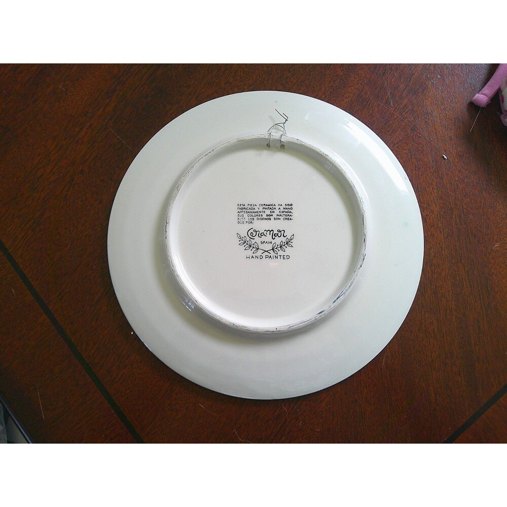 Lovely Ceramar Spain 9" Hand Painted Wall Plate Cobalt with Fruit Baskets - Picture 4 of 4